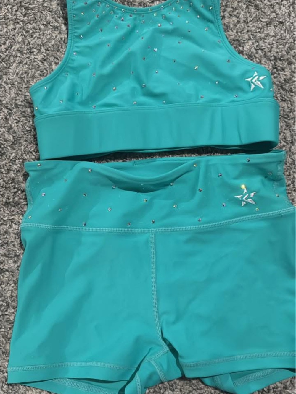 Rebel Cheer Turquoise Two-Piece Active Set with Rhinestones